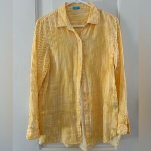J McLaughlin Butter Yellow 100% Linen Button Down Shirt Long Sleeve Coastal